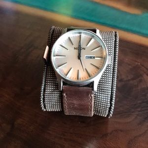 Nixon Sentry Leather Band Mens Watch